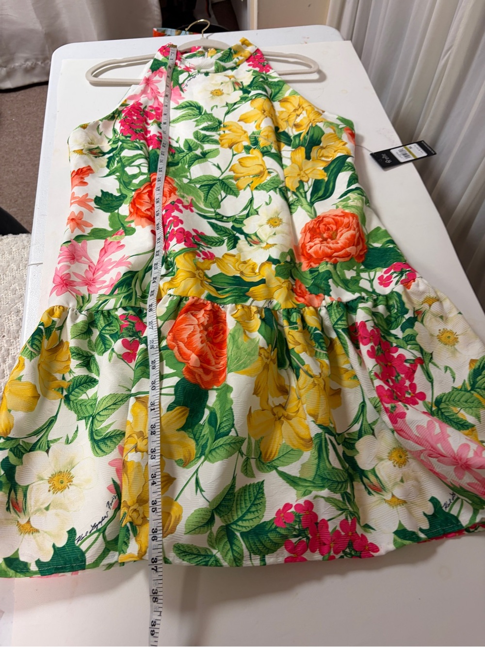 Karl Lagerfeld Women's Floral Halter Dress in White, Yellow, Pink, Green Size 14 - Picture 13 of 14